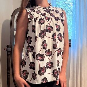 Floral Sleeveless Top - Black and White